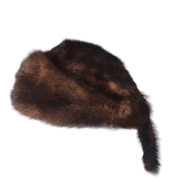 VTG Genuine Mink Fur Davy Crockett Style Hat with Tail Women OS - Picture 8 of 14